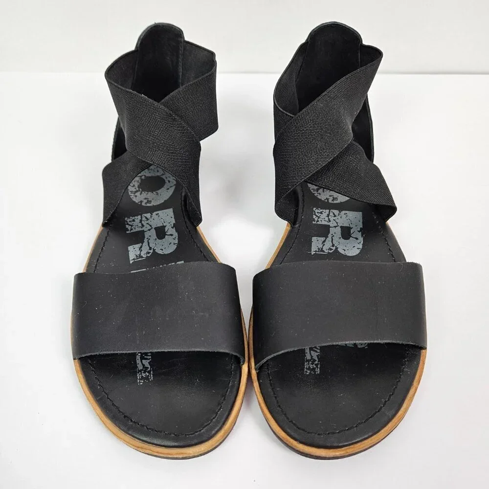 Sorel Ella Black Stretch Cross Ankle Strap Sandal 10.5 NL2893-010